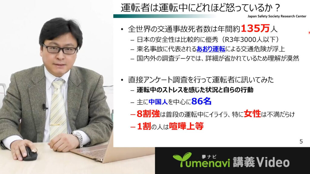 夢ナビ講義動画「運転中の人はどのように振舞っているか~怒りと動き~」