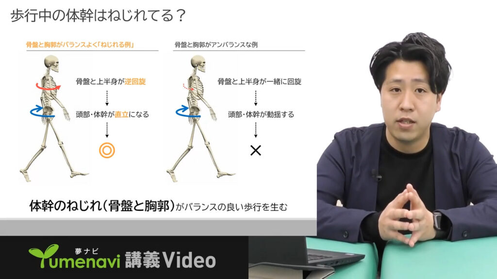 夢ナビ講義動画「歩行をねじれの動きから考える」